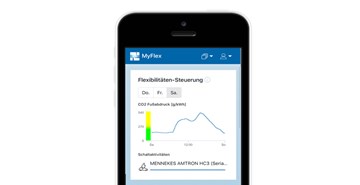 NetzFlex Smartphoneanzeige: Für den lokalen Energiemanager beim Kunden steht eine CO2-Prognose zur Verfügung. NetzFlex Smartphoneanzeige: Für den lokalen Energiemanager beim Kunden steht eine CO2-Prognose zur Verfügung.